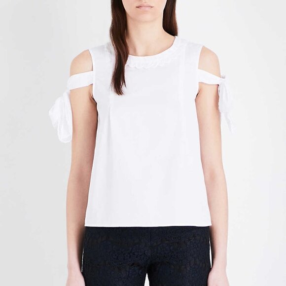 CLAUDIE Pierlot Bella Cotton-Poplin Cold Shoulder Top - Picture 1 of 10